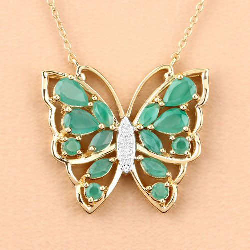 Bids.com 2.60 Carat Genuine Emerald and White Zircon .925 Sterling Silver Necklace Necklaces Peach Puff