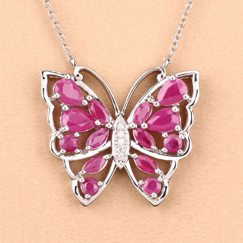 Bids.com 2.88 Carat Genuine Ruby and White Zircon .925 Sterling Silver Necklace Necklaces Peach Puff