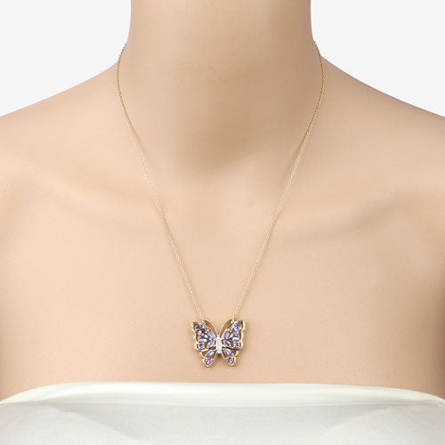 Bids.com 2.76 Carat Genuine Tanzanite and White Zircon .925 Sterling Silver Necklace Necklaces Wheat