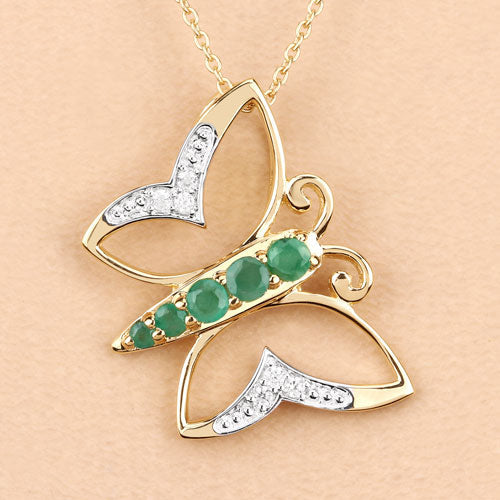 Bids.com 0.51 Carat Genuine Emerald and White Zircon .925 Sterling Silver Necklace Necklaces Peach Puff