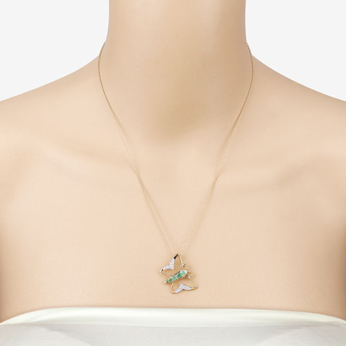 Bids.com 0.51 Carat Genuine Emerald and White Zircon .925 Sterling Silver Necklace Necklaces Wheat