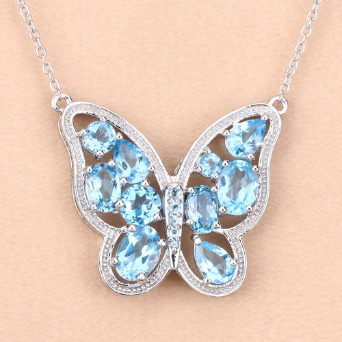 Bids.com 5.54 Carat Genuine Swiss Blue Topaz .925 Sterling Silver Necklace Necklaces Peach Puff