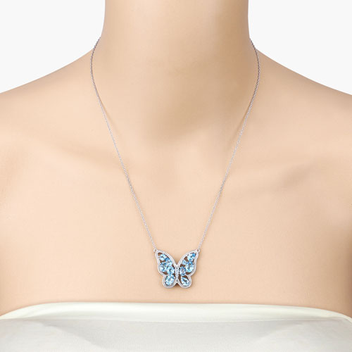Bids.com 5.54 Carat Genuine Swiss Blue Topaz .925 Sterling Silver Necklace Necklaces Bisque
