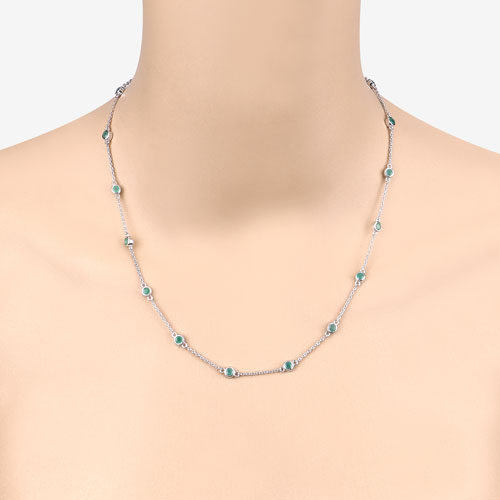 Bids.com 1.80 Carat Genuine Emerald .925 Sterling Silver Necklace Necklaces Bisque size 18.00