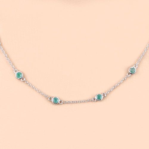 Bids.com 1.80 Carat Genuine Emerald .925 Sterling Silver Necklace Necklaces Bisque size 18.00