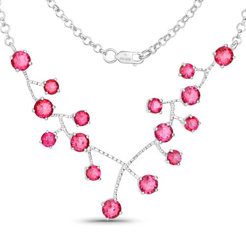 Bids.com 7.92 Carat Genuine Pink Topaz .925 Sterling Silver Necklace Necklaces White Smoke size 18.00