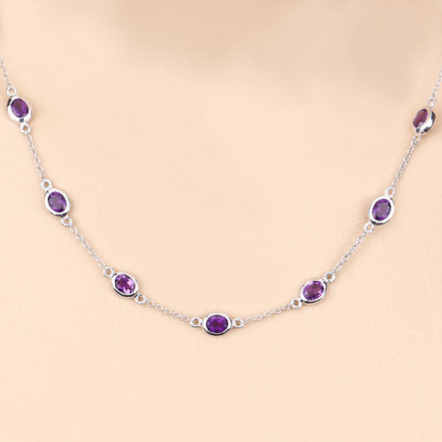 Bids.com 6.12 Carat Genuine Amethyst .925 Sterling Silver Necklace Necklaces Bisque size 18.00,size 20.00,size 32.00
