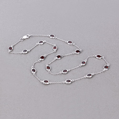 Bids.com 8.10 Carat Genuine Garnet .925 Sterling Silver Necklace Necklaces Gray size 18.00