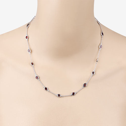 Bids.com 8.10 Carat Genuine Garnet .925 Sterling Silver Necklace Necklaces Light Gray size 18.00