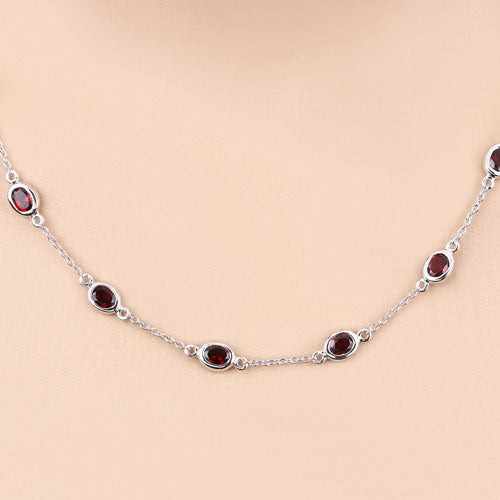 Bids.com 8.10 Carat Genuine Garnet .925 Sterling Silver Necklace Necklaces Bisque size 18.00
