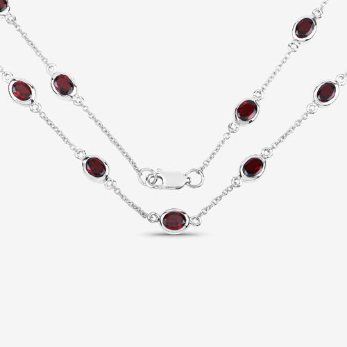 Bids.com 8.10 Carat Genuine Garnet .925 Sterling Silver Necklace Necklaces White Smoke size 18.00