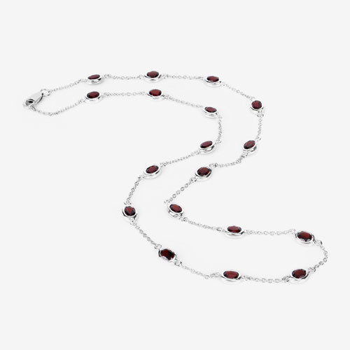 Bids.com 8.10 Carat Genuine Garnet .925 Sterling Silver Necklace Necklaces White Smoke size 18.00