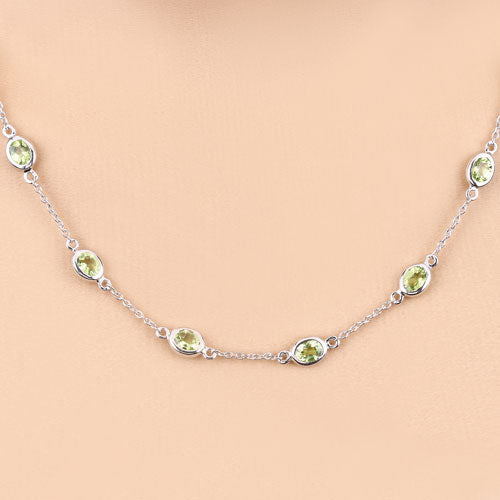 Bids.com 6.30 Carat Genuine Peridot .925 Sterling Silver Necklace Necklaces Peach Puff size 18.00