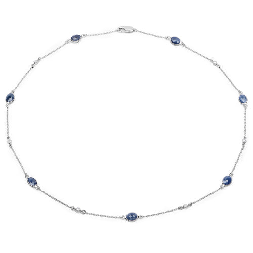 Bids.com 6.43 Carat Genuine Blue Sapphire and White Diamond .925 Sterling Silver Necklace Necklaces White Smoke size 16.00,size 18.00,size 20.00,size 36.00