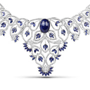 Bids.com 40.93 Carat Genuine Glass Filled Sapphire and White Diamond .925 Sterling Silver Necklace Necklaces White Smoke Default Title