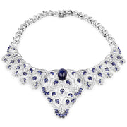 Bids.com 40.93 Carat Genuine Glass Filled Sapphire and White Diamond .925 Sterling Silver Necklace Necklaces White Smoke