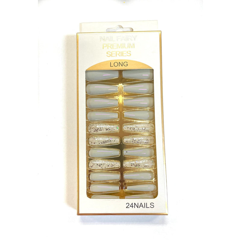 VIP Extensions Nail Fairy Premium Series Long Glitter Press-On Nails White Smoke 3NA-CMC214-B