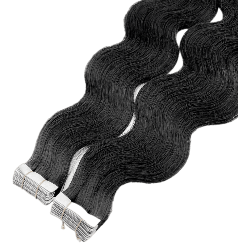 VIP Extensions Narcia Remy Siberian Body Wave Tape - 24" Hair Extension White Smoke 1B NATURAL BLACK