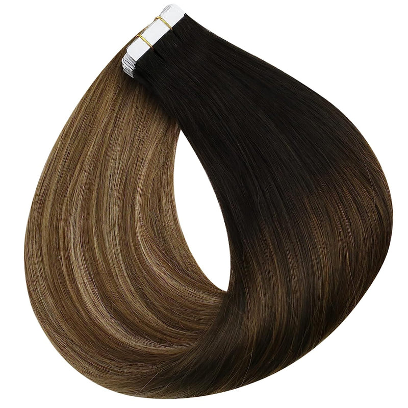 VIP Extensions Narcia Remy Siberian - Tape - 24" Hair Extension White Smoke Balayage 1B/8/22 Black Ombre Ash Brown mix Medium Blonde