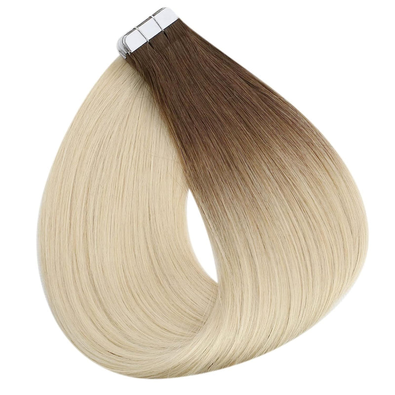 VIP Extensions Narcia Remy Siberian - Tape - 24" Hair Extension White Smoke Ombre 3/8/22 Dark Brown to Ash Brown Highlight Medium Blonde