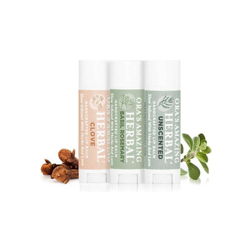 Ora's Amazing Herbal Natural Lip Balm 3 Pack, Clove, Basil Rosemary, Unscented Light Gray