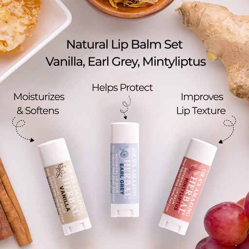 Ora's Amazing Herbal Natural Lip Balm 3 Pack, Vanilla, Earl Grey, Mintyliptus Face Care Light Gray