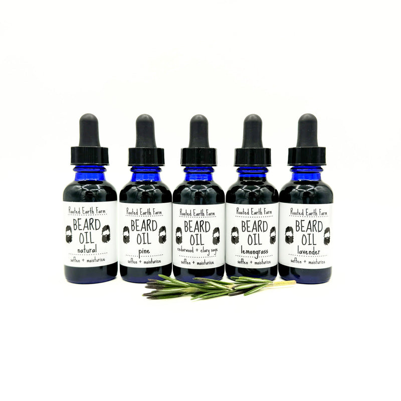 Rooted Earth Farm + Apothecary Herbal Beard Oil Hair + Nail Care White Smoke 1 fl oz / Unscented,1 fl oz / Pine,1 fl oz / Cedarwood/clary sage,1 fl oz / Lavender,1 fl oz / Lemongrass,2 fl oz / Unscented,2 fl oz / Pine,2 fl oz / Cedarwood/clary sage,2 fl oz / Lavender,2 fl oz / Lemongrass
