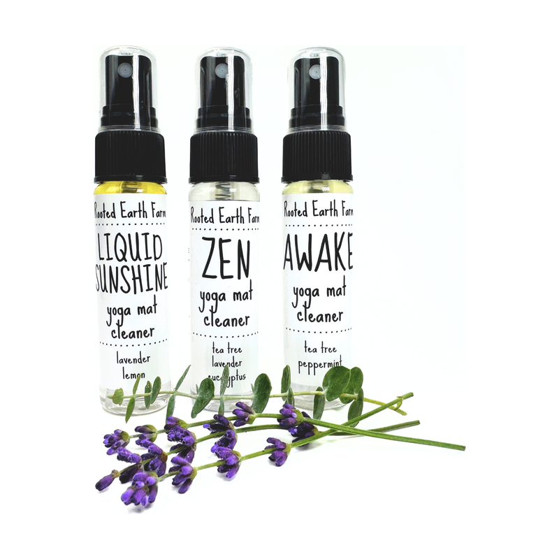 Rooted Earth Farm + Apothecary Yoga Mat Spray Gift Set Yoga Mat Sprays White Smoke kraft (brown),red + green,blue + white