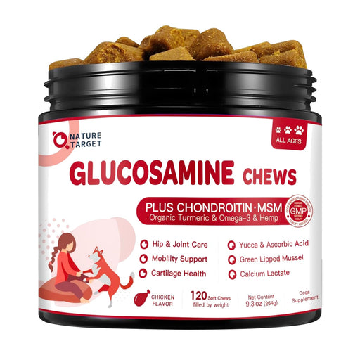 Nature Target Chicken Flavor Glucosamine Chews for Dogs & Cats, 120 Soft Chews Pet Vitamins Supplements White Smoke