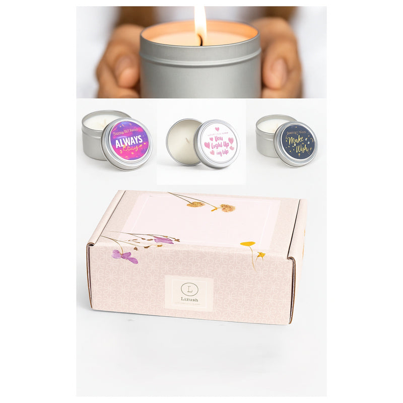 Lizush Trio of Tin Soy Candle - Scented with Bergamot and Lavender Essential oils White Smoke