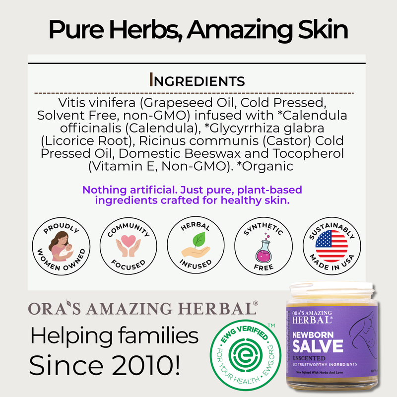 Ora's Amazing Herbal Newborn Salve, Calendula Ointment For Babies White Smoke Jar 4oz,Jar 1oz,1 oz & 4 oz