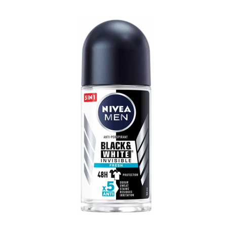 Nivea Nivea Men Black & White Invisible Fresh 48H 5 in 1 Roll-On Deodorant 50 ml Roll-On Deodorant Light Gray