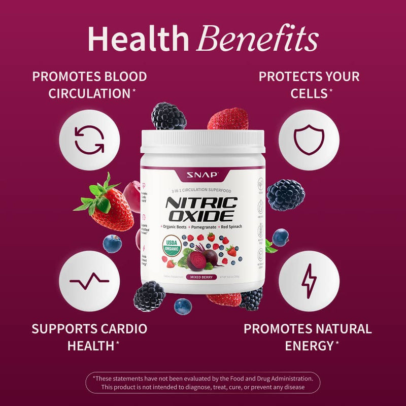 Snap Supplements Nitric Oxide Organic Beets - Mixed Berry Flavor Dark Red