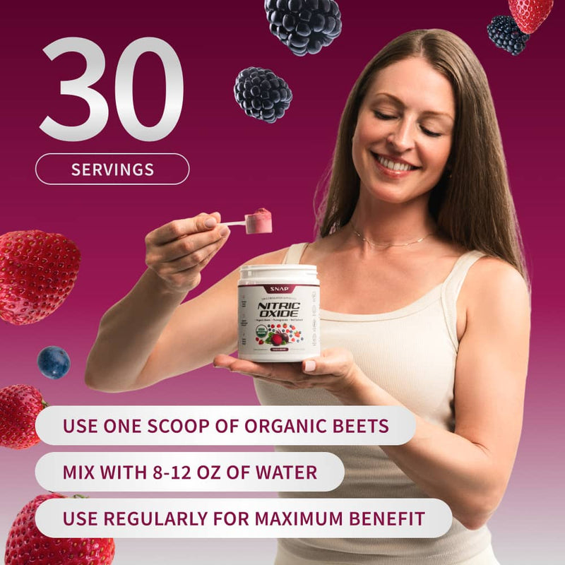 Snap Supplements Nitric Oxide Organic Beets - Mixed Berry Flavor Dark Red