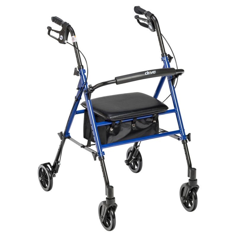 RIO Medical Supplies Adjustable Height Rollator Rolling Walker with 6" Wheels, Blue White Smoke