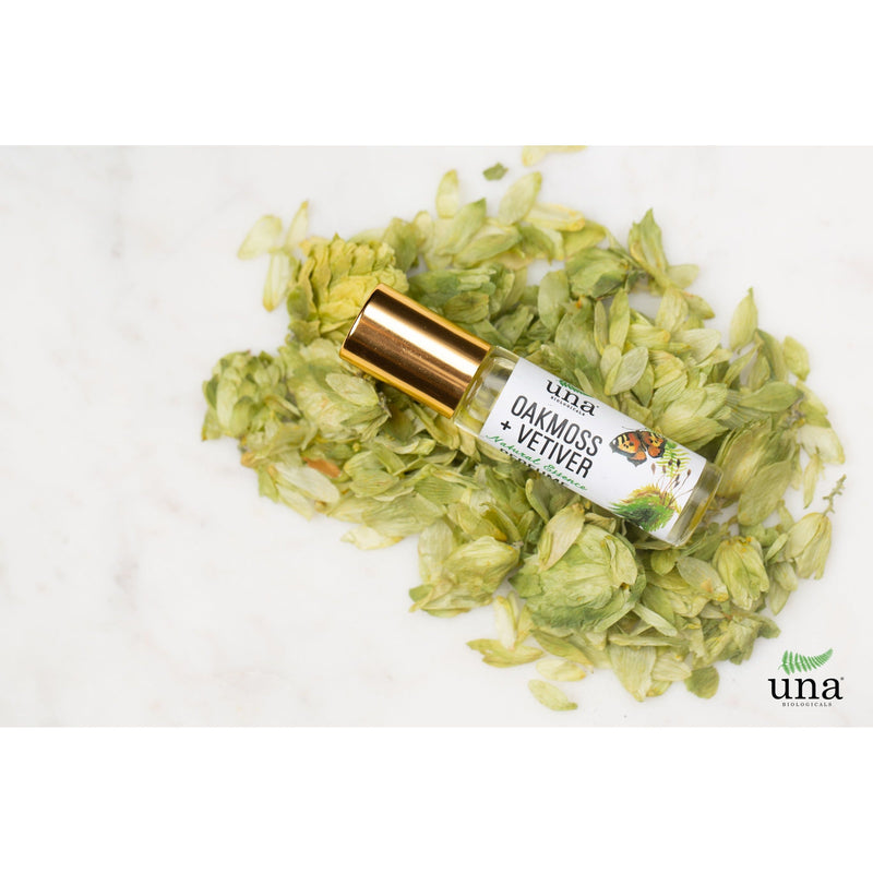 Una Biologicals® Oakmoss & Vetiver Perfume | Natural Fragrance | Una Biologicals Essential Oil Roll-On Antique White