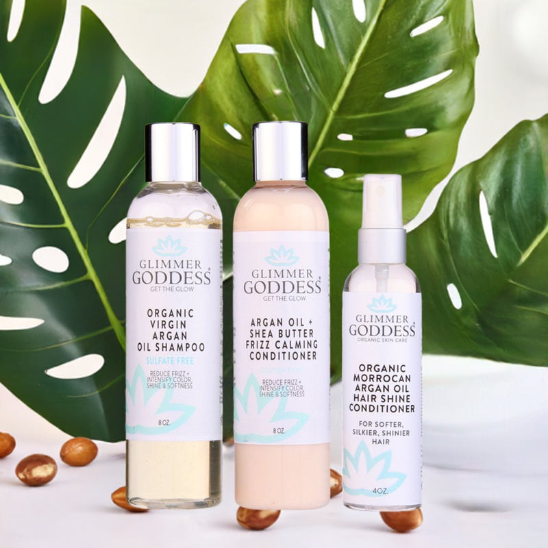 Glimmer Goddess® Organic Skin Care Organic Argan Oil Hair Treatment Trio – Hydrating 3-Step System Hair Care Lavender