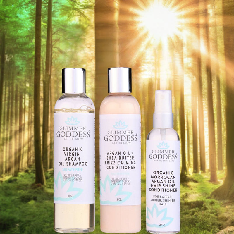 Glimmer Goddess® Organic Skin Care Organic Argan Oil Hair Treatment Trio – Hydrating 3-Step System Hair Care Lavender