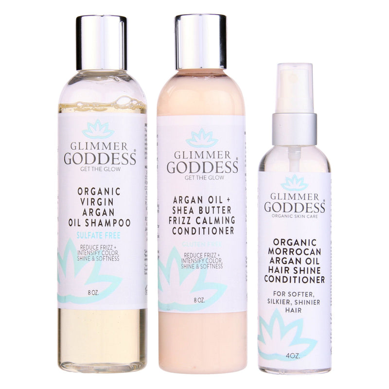 Glimmer Goddess® Organic Skin Care Organic Argan Oil Hair Treatment Trio – Hydrating 3-Step System Hair Care White Smoke