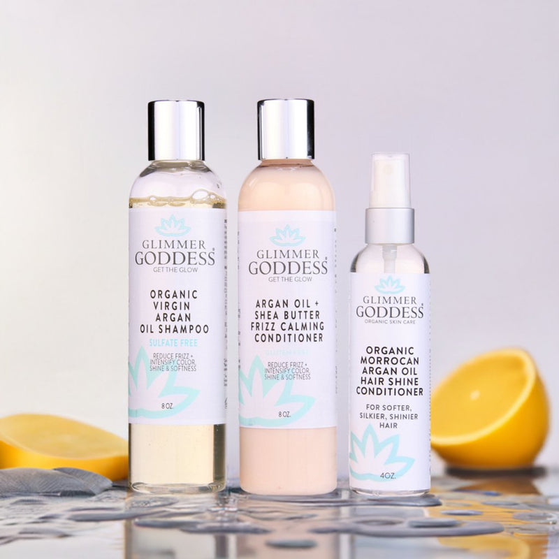 Glimmer Goddess® Organic Skin Care Organic Argan Oil Hair Treatment Trio – Hydrating 3-Step System Hair Care Lavender