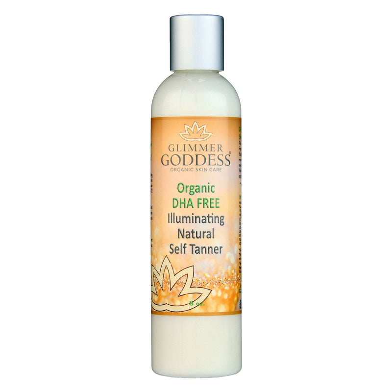 Glimmer Goddess® Organic Skin Care DHA Free Self Tanner for Sensitive Skin – Glow Self Tanner White Smoke 8 oz – best for regular use / Regular — soft natural-looking glow / Lightly Scented – soft essential oil scent,8 oz – best for regular use / Dark – deeper buildable glow / Lightly Scented – soft essential oil scent