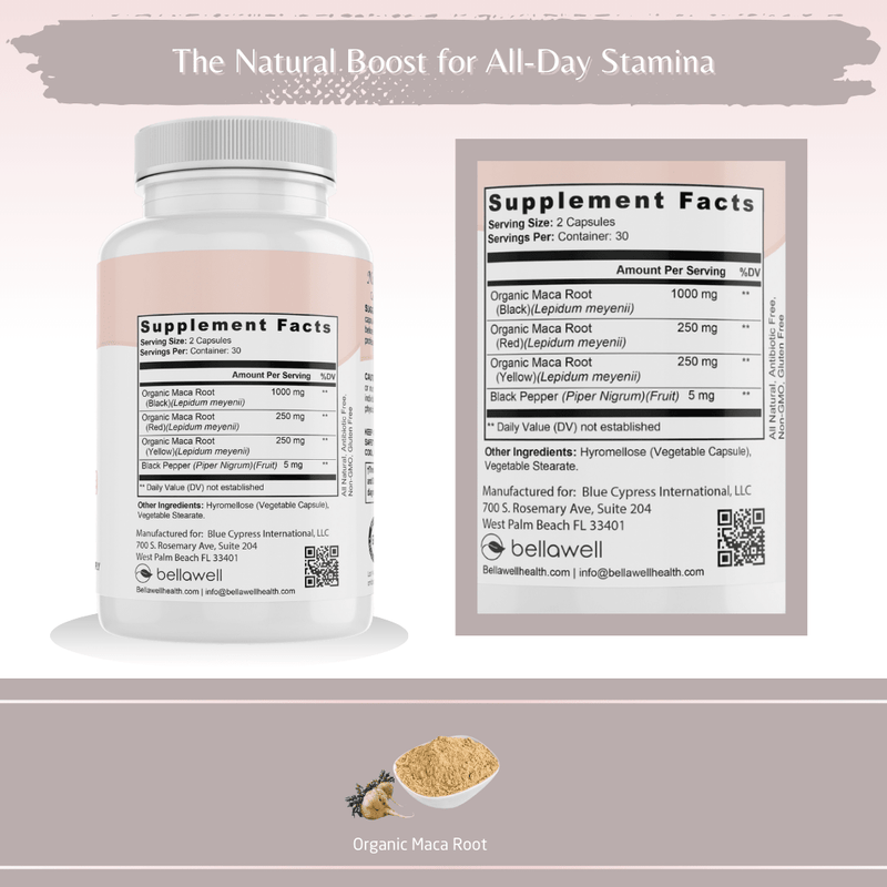 Bellawell Health Organic Maca Root Complex by Bellawell Capsules Dark Gray