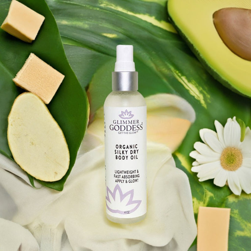Glimmer Goddess® Organic Skin Care Organic Silky Dry Body Oil – Fast-Absorbing Formula Lotions & Creams Light Gray