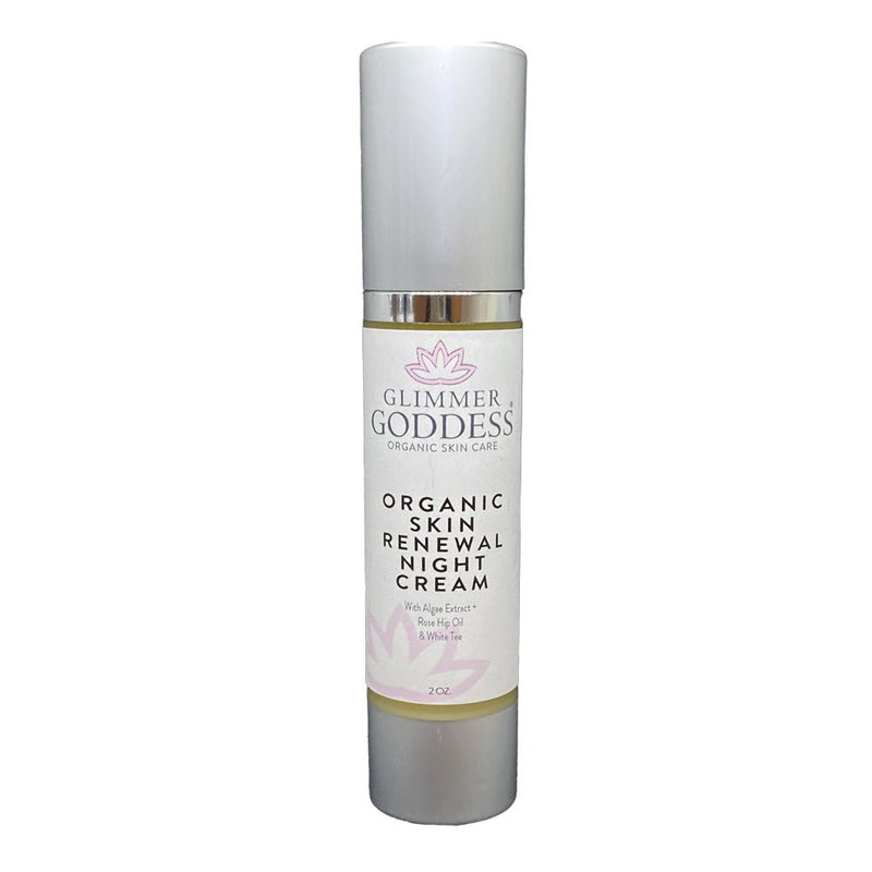 Glimmer Goddess® Organic Skin Care Organic Skin Renewal Night Cream 2 oz – Anti-Aging Moisturizers Light Gray 2 oz. Airless Bottle - SUMMER VERSION / Lightly Scented – soft essential oil scent