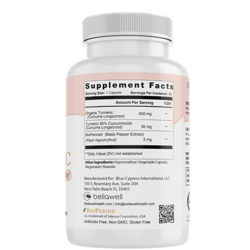 Bellawell Health Organic Turmeric - Overall Vitality by Bellawell Capsules Lavender