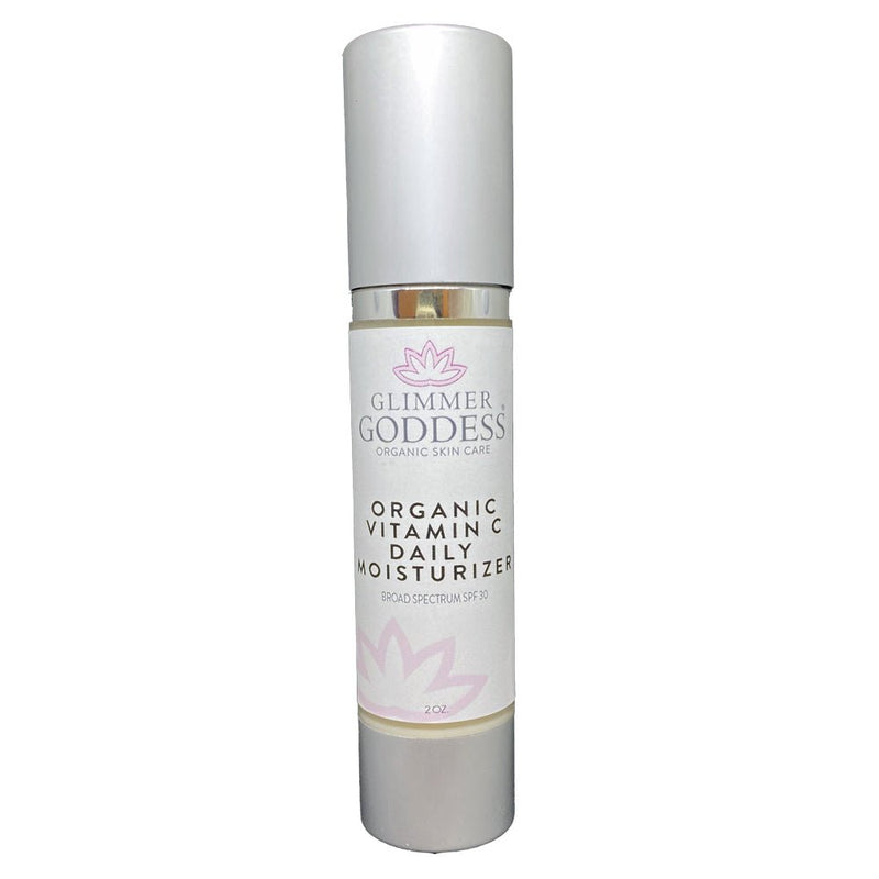 Glimmer Goddess® Organic Skin Care Organic Vitamin C Daily Moisturizer SPF 30 – Brightening Formula Moisturizers Light Gray 2 oz. Airless Bottle - SUMMER VERSION