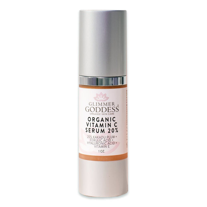 Glimmer Goddess® Organic Skin Care Organic Vitamin C Serum 20% – Brightening Treatment with Hyaluronic & Ferulic Acid Serums Light Gray