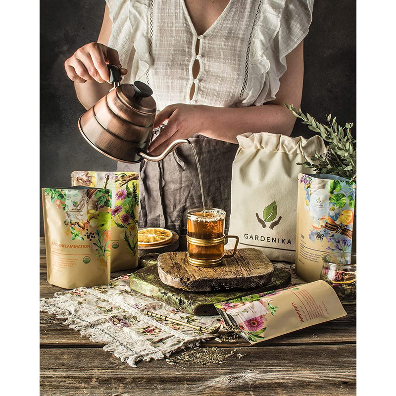 Gardenika Shop Herbal Tea Sampler, Organic Loose Leaf Herbal Gift Set, 5 Pack Loose Leaf Tea Sampler Dim Gray