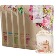 Gardenika Shop Organic Tea Sampler, 5 Caffeine-Free Wellness Herbal Blends Loose Leaf Tea Sampler Dim Gray