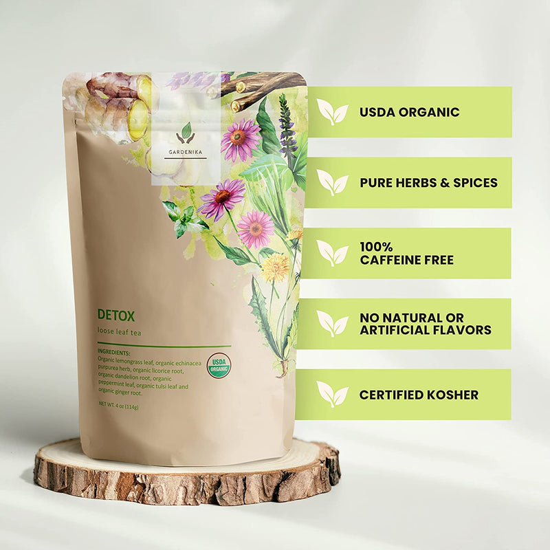 Gardenika Shop Detox Tea, Ayurvedic Cleanse with Dandelion & Lemongrass | Organic Loose Leaf Tea Antique White
